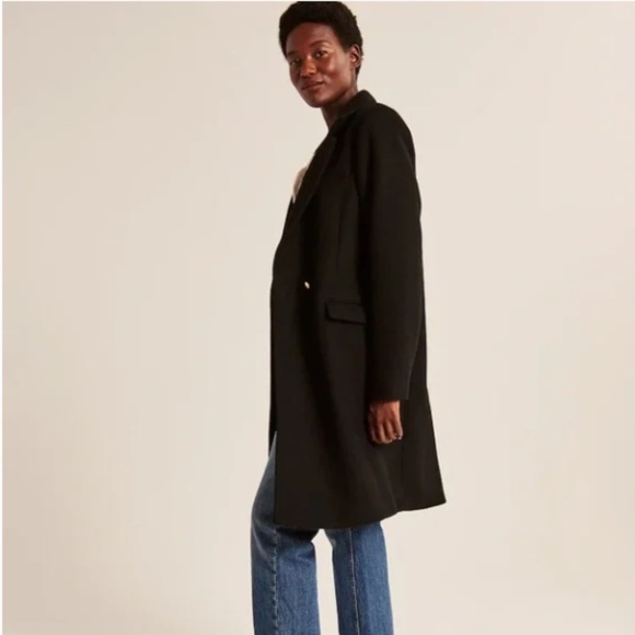 A&F Tailored Wool-Blend Dad Coat Classic Black Size Medium - Picture 6 of 12